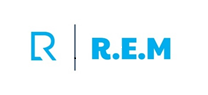 Logotipo de Rem. Letras en Azul y un isotipo de una R geométrica